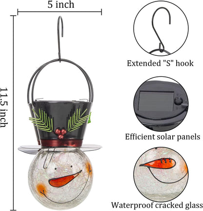 Solar-Powered Snowman Outdoor Lanterns - Elegant Hanging Decorative Lamps for Garden, Patio, and Yard