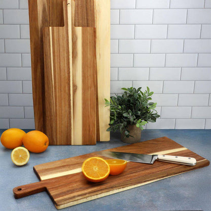 28-Inch 3-Piece Acacia Wood Charcuterie and Cheese Board Set with Handles