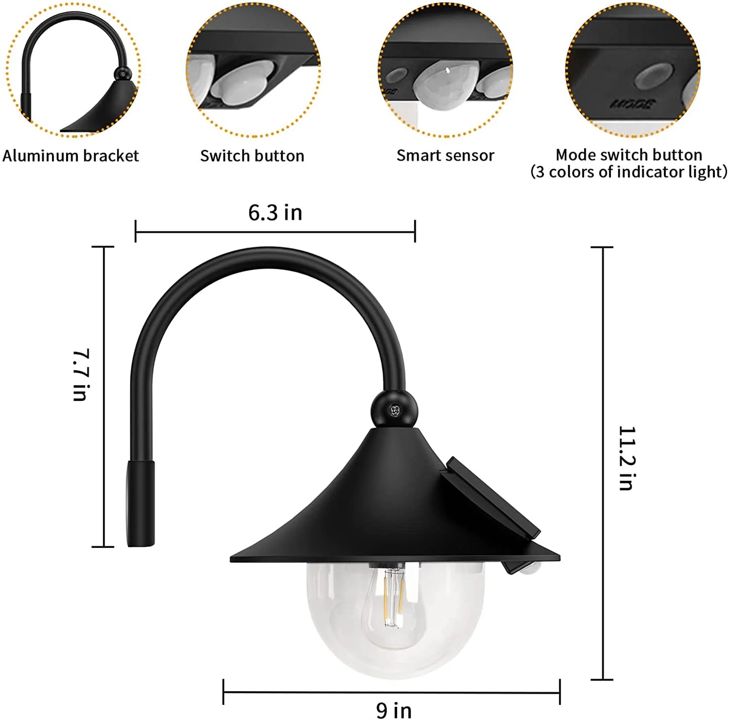 Outdoor Solar Barn Lights with Motion Sensor and Three Lighting Modes, Waterproof Solar Shed Light for Barns, Sheds, Chicken Coops, and Patios - Single Pack
