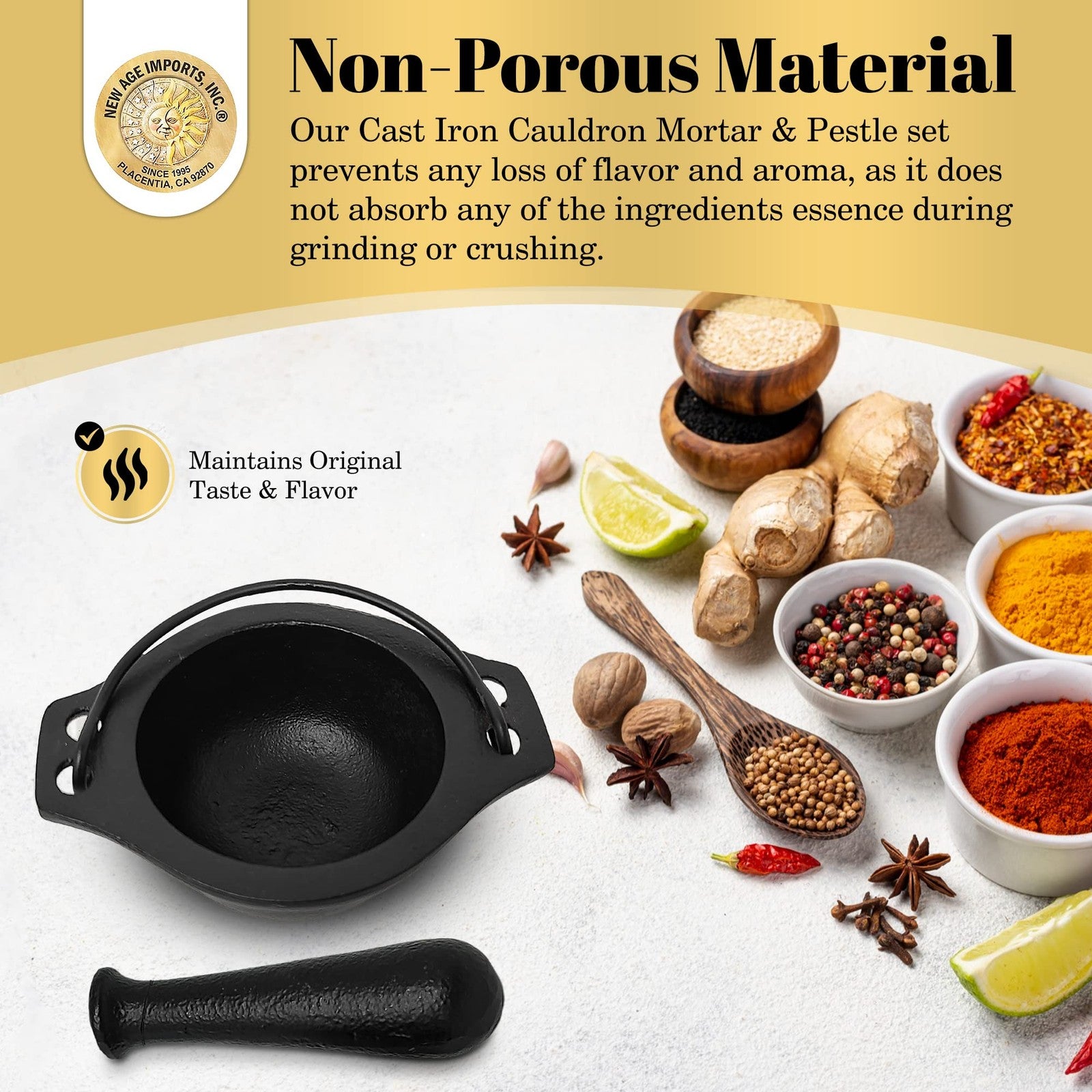 Cast Iron Mortar and Pestle Set in Cauldron Design
