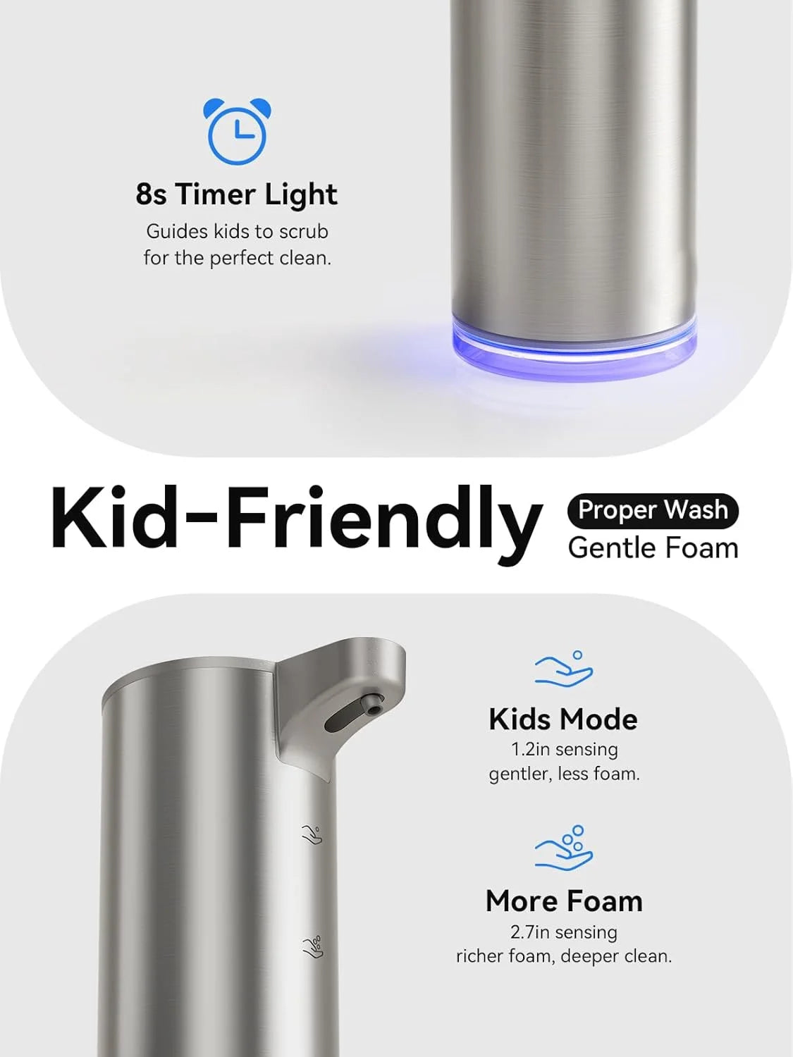 Soap Dispenser, Rechargeable Automatic Soap Dispenser Stainless Steel Touchless Foaming Soap Dispenser for Bathroom Auto Hand Soap Dispenser for Kitchen, Silver, Xmas Gift,9Oz