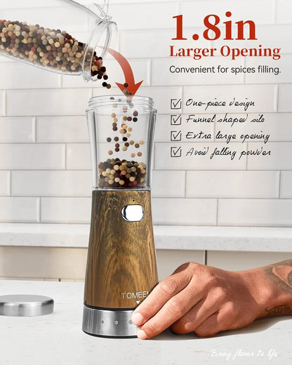 USB Rechargeable Stainless Steel Electric Salt and Pepper Grinder Set with 5-Level Adjustable Settings and 4.5oz Capacity