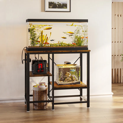 20-29-37 Gallon Fish Tank Stand with Power Outlets, 3-Tier Heavy Duty Metal Aquarium Stand Reversible Storage Shelf
