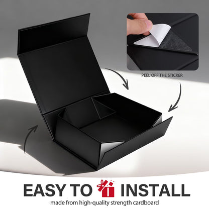 Elegant Black Gift Boxes for Special Occasions, Magnetic Lid Boxes with Ribbon for Mother's Day and Weddings (9.2 x 6.7 x 2.75 Inches)