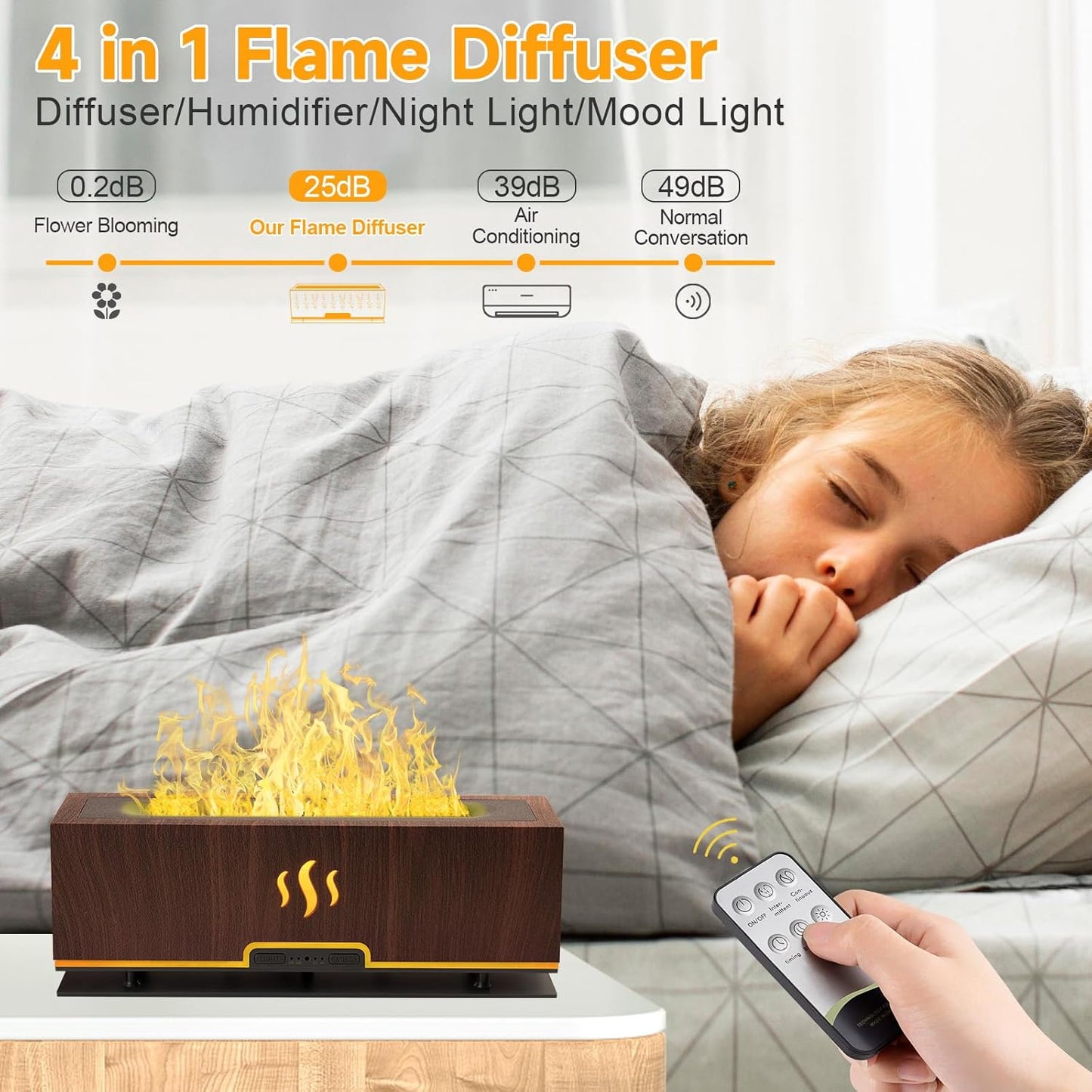 Upgraded 7-Color Ultrasonic Essential Oil Diffuser with Flame Design, 200ml Capacity, Auto-Off Feature for Aromatherapy in Bedroom and Office (Dark Brown)