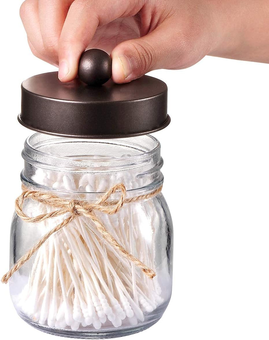Mason Jar Bathroom Accessories Set (4 Pcs) - Lotion Soap Dispenser & 2 Cotton Swab Holder & Toothbrush Holder-Rustic Farmhouse Decor, Countertop Vanity Organize, Bathroom Home Decor (Bronze)