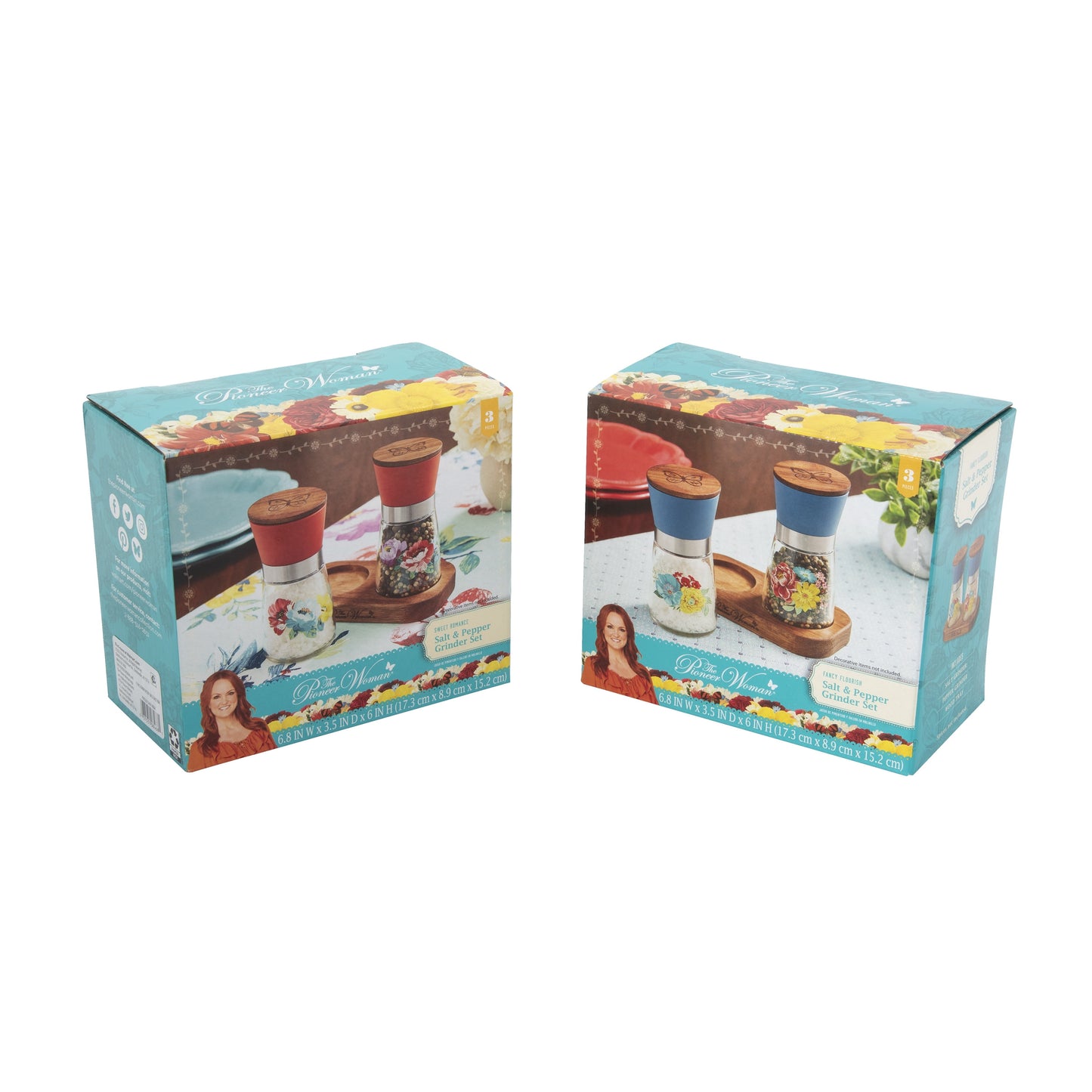 Sweet Romance Three-Piece Salt and Pepper Grinder Set