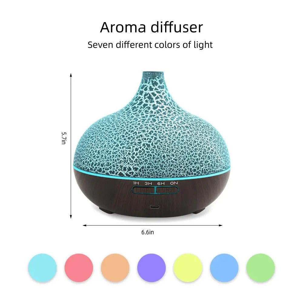 550ml Ultrasonic Essential Oil Diffuser and Humidifier with Wood Grain Finish, Remote Control, LED Flame Night Light, and Timer Function