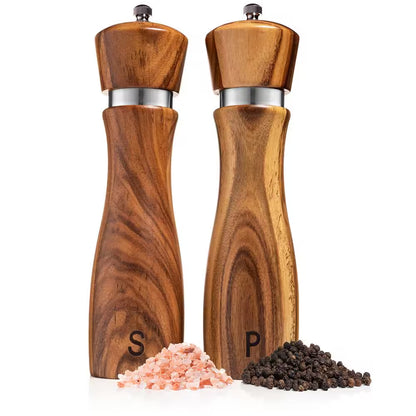 Acacia Wood Salt and Pepper Grinder Set with Adjustable Mills and Ceramic/Stainless Steel Core, 8 Inches