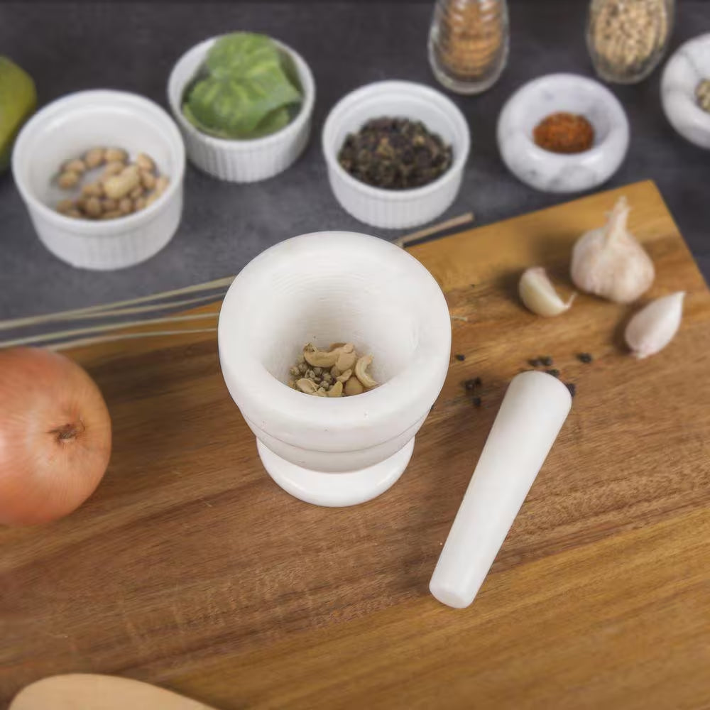 Natural Off-White Marble Mortar and Pestle Set for Herb and Spice Grinding
