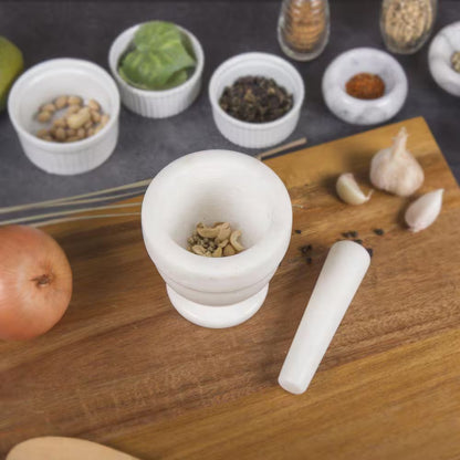 Natural Off-White Marble Mortar and Pestle Set for Herb and Spice Grinding