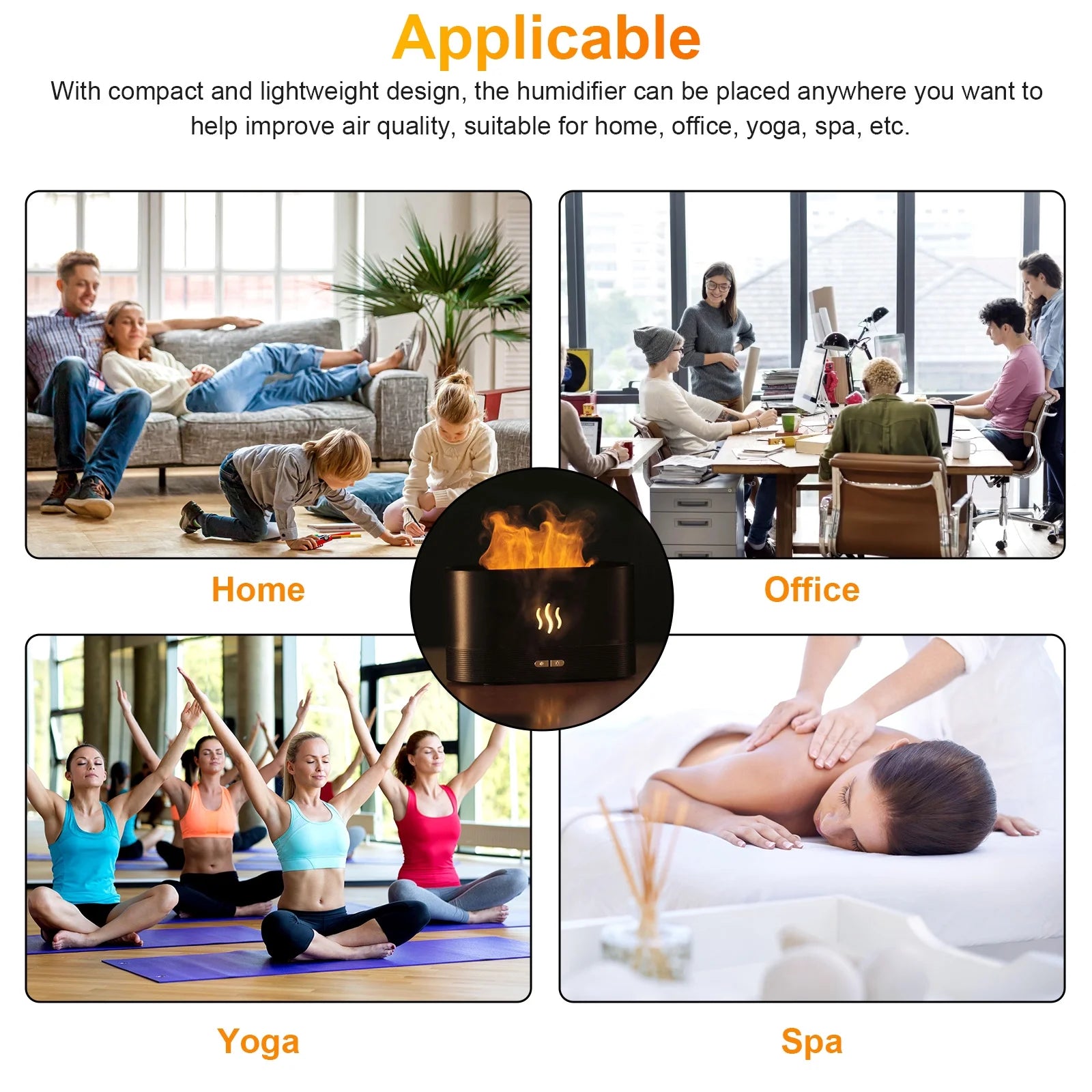 180ml Flame Air Humidifier and Essential Oil Diffuser with 3D USB 7-Color Lighting for Home, Office, Spa, and Gym
