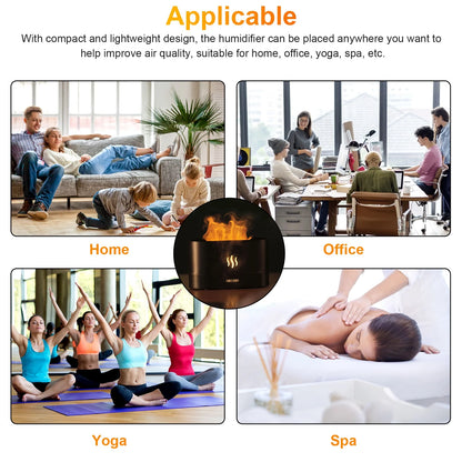 180ml Flame Air Humidifier and Essential Oil Diffuser with 3D USB 7-Color Lighting for Home, Office, Spa, and Gym
