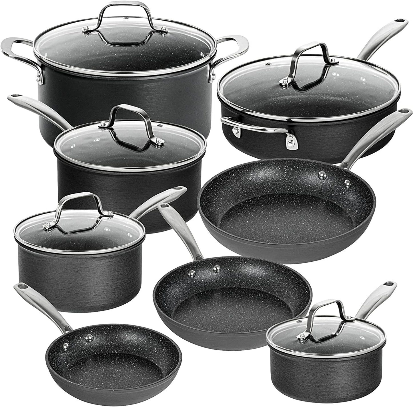 13-Piece Hard Anodized Non-Stick Cookware Set with Lids, Dishwasher Safe Pots and Pans Set