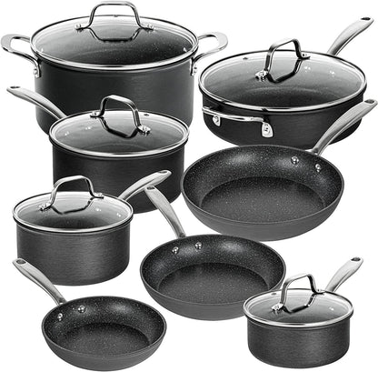 13-Piece Hard Anodized Non-Stick Cookware Set with Lids, Dishwasher Safe Pots and Pans Set