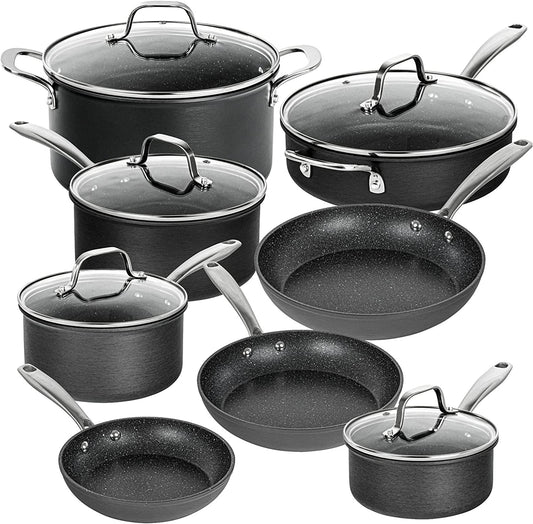 13-Piece Hard Anodized Non-Stick Cookware Set with Lids, Dishwasher Safe Pots and Pans Set