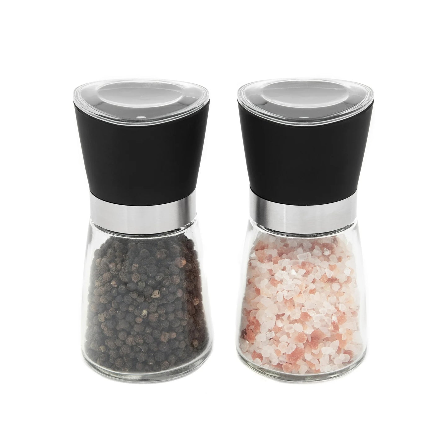 5-Inch Glass Pink Himalayan Salt and Pepper Grinder Set - 2 Pack