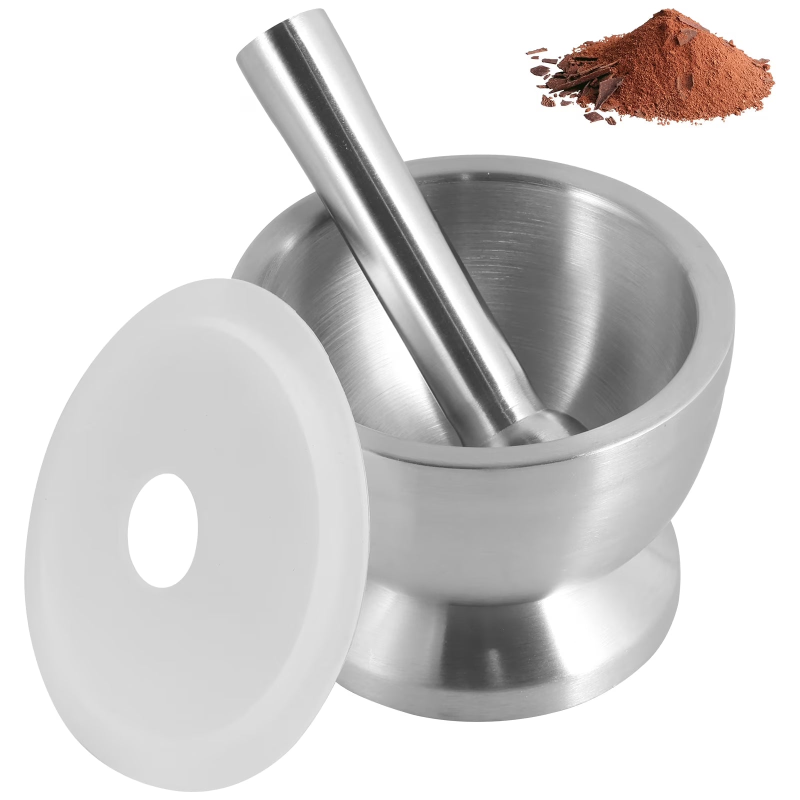 Stainless Steel Mortar and Pestle Set - Efficient Spice Crusher with Silicone Lid and Anti-Slip Base, Rustproof Pill Crusher for Grinding Herbs and Seasonings in the Kitchen