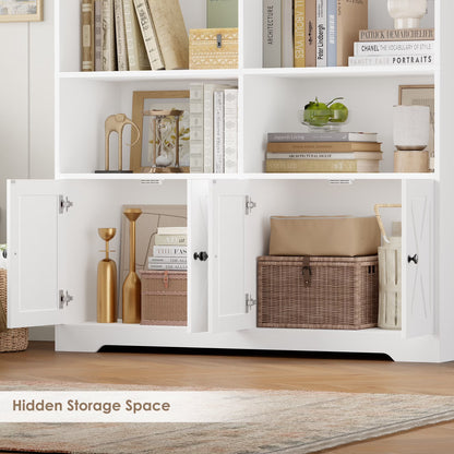 78"H X 47"W Bookcase with Doors, Tall Bookshelves with Storage, 5-Tier Shelves Freestanding Display Bookcase for Home Office and Living Room, White