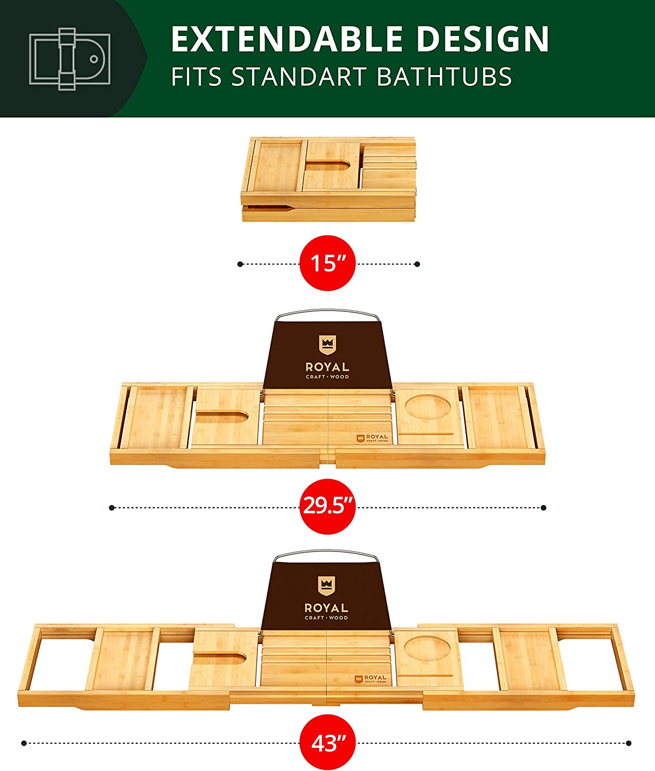 Premium Bamboo Bathtub Tray - Expandable Wooden Caddy for Bathing Accessories, Ideal Gift for New Homes and Mothers