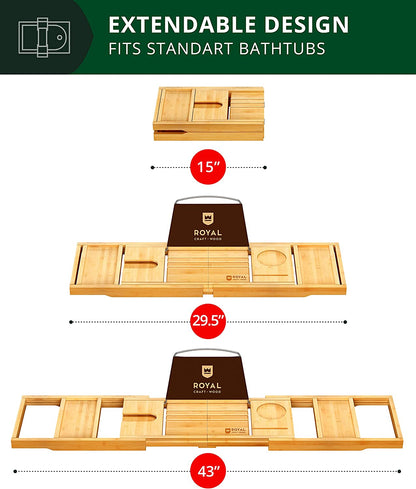 Premium Bamboo Bathtub Tray - Expandable Wooden Caddy for Bathing Accessories, Ideal Gift for New Homes and Mothers