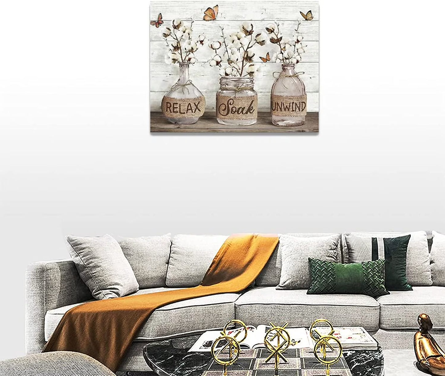 Farmhouse Bathroom Decor Wall Art Rustic Cotton Bathroom Pictures Canvas Print Country Bathroom Relax Soak Unwind Sign Artwork Modern Home Decor for Bathroom Framed Ready to Hang 12"X16"