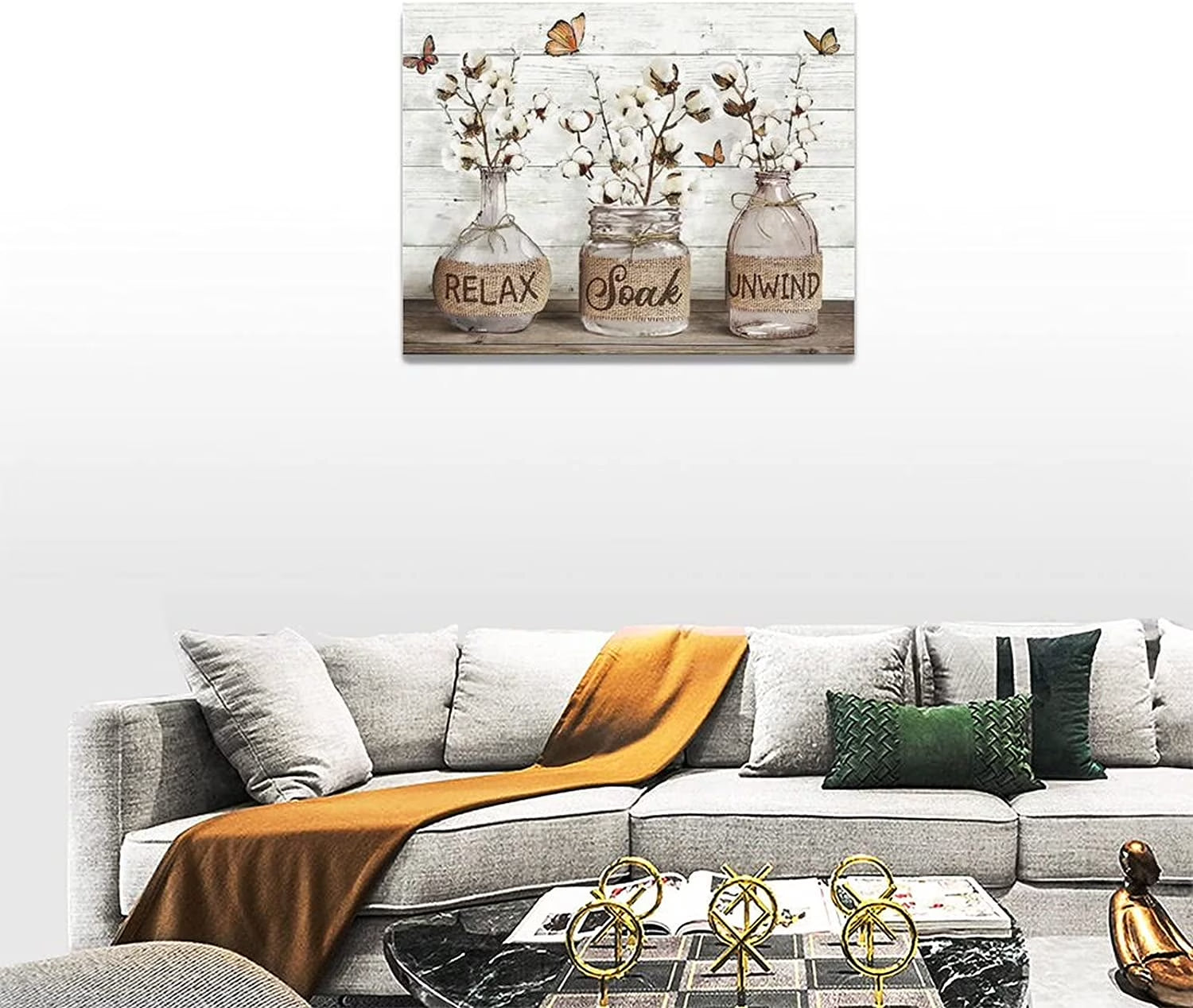 Farmhouse Bathroom Decor Wall Art Rustic Cotton Bathroom Pictures Canvas Print Country Bathroom Relax Soak Unwind Sign Artwork Modern Home Decor for Bathroom Framed Ready to Hang 12"X16"