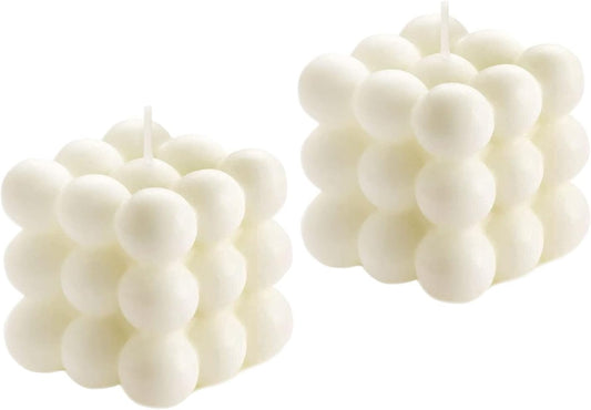 Vanilla Scented Bubble Cube Candles - Set of 2, Elegant Soy Candles for Home and Office Decor in Trendy Danish Pastel Design
