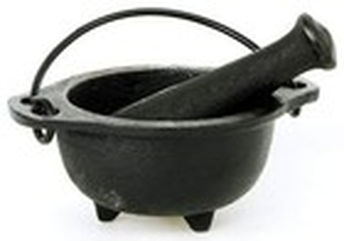 Cast Iron Mortar and Pestle Set in Cauldron Design