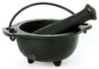 Cast Iron Mortar and Pestle Set in Cauldron Design