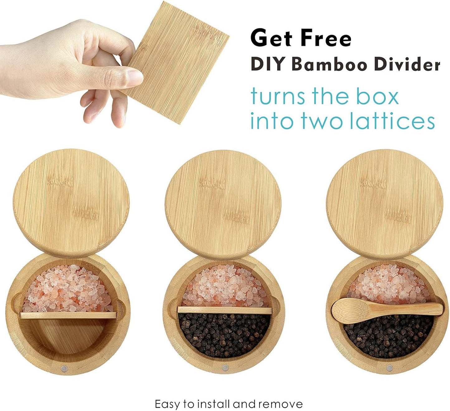 Bamboo Salt and Pepper Container with Swivel Lid and Dual Spoons - 13 oz
