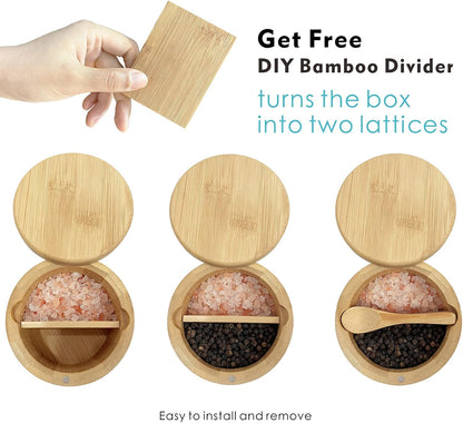 Bamboo Salt and Pepper Container with Swivel Lid and Dual Spoons - 13 oz