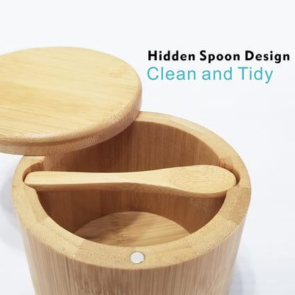 Bamboo Salt and Pepper Container with Swivel Lid and Dual Spoons - 13 oz