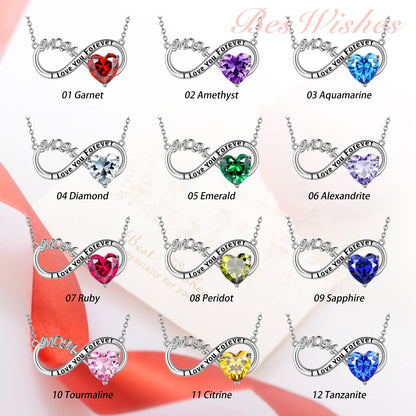 Infinity Heart Necklace for Mom with April Birthstone and White Diamond Pendant, 925 Sterling Silver Jewelry, Birthday Gifts for Women, Mother's Day Gift