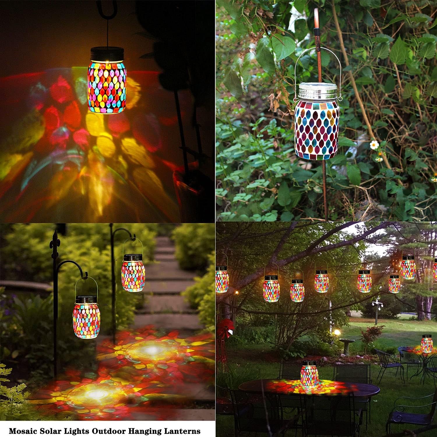 Outdoor Rechargeable Mosaic Solar Lanterns - Waterproof Hanging and Table Lamps for Decorative Lighting