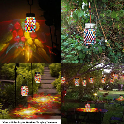 Outdoor Rechargeable Mosaic Solar Lanterns - Waterproof Hanging and Table Lamps for Decorative Lighting