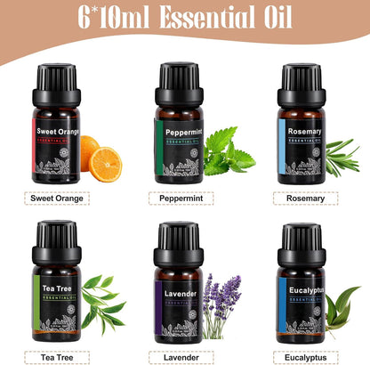 7-Color Essential Oil Diffuser with 6 Essential Oils Gift Set, 200ML Aromatherapy Diffuser for Home, Large Rooms, Bedrooms, and Offices (Gray)