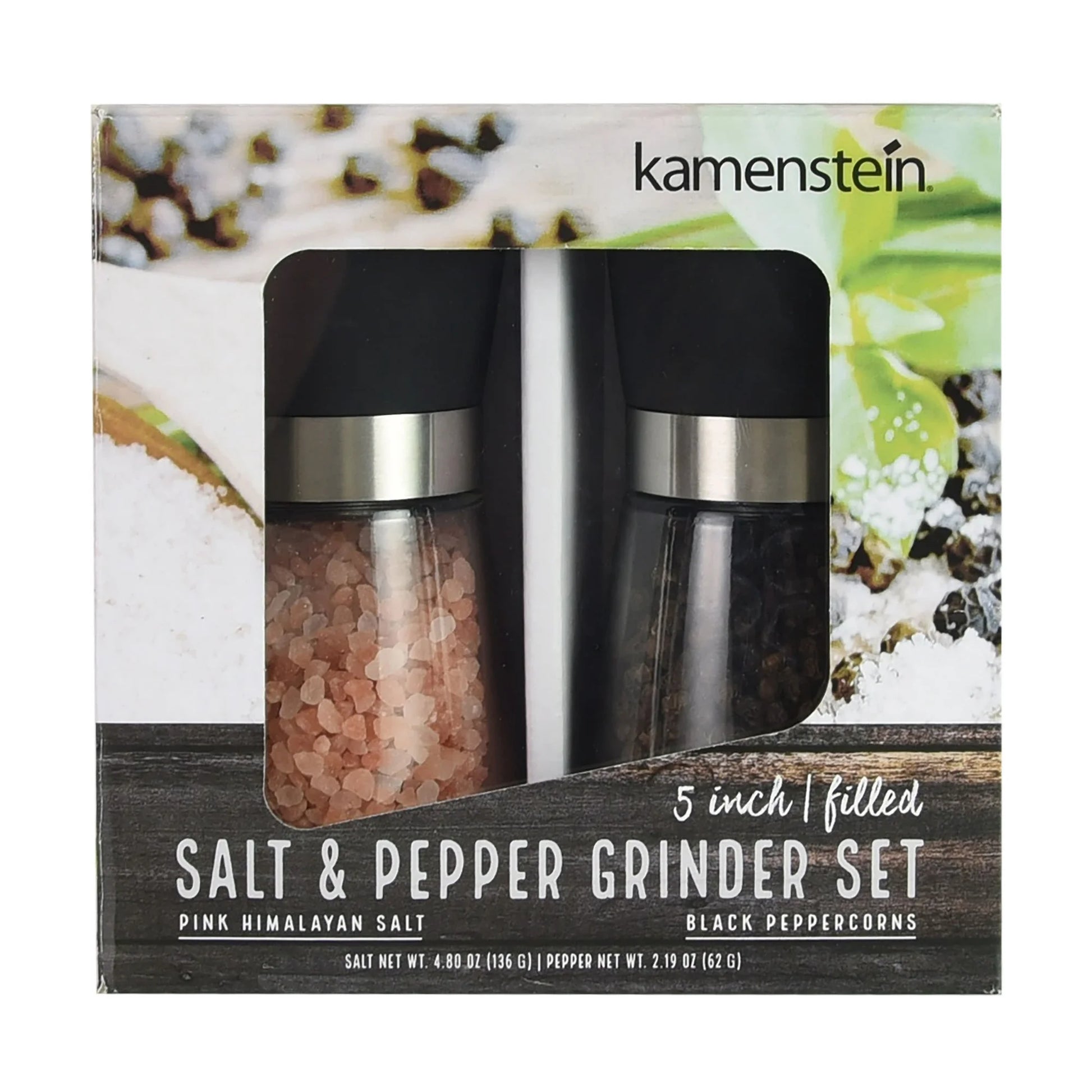 5-Inch Glass Pink Himalayan Salt and Pepper Grinder Set - 2 Pack