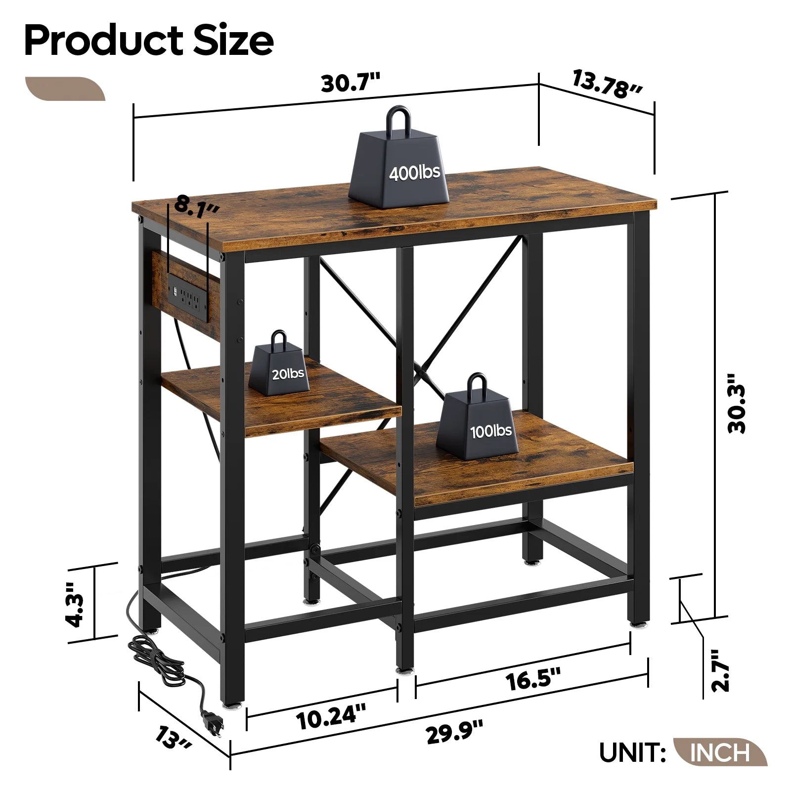 20-29-37 Gallon Fish Tank Stand with Power Outlets, 3-Tier Heavy Duty Metal Aquarium Stand Reversible Storage Shelf