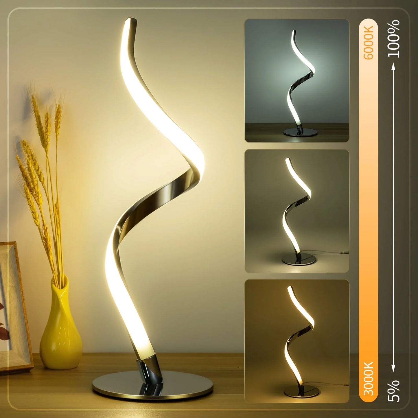 Modern Spiral LED Table Lamp – Dimmable Touch Control Bedside Light