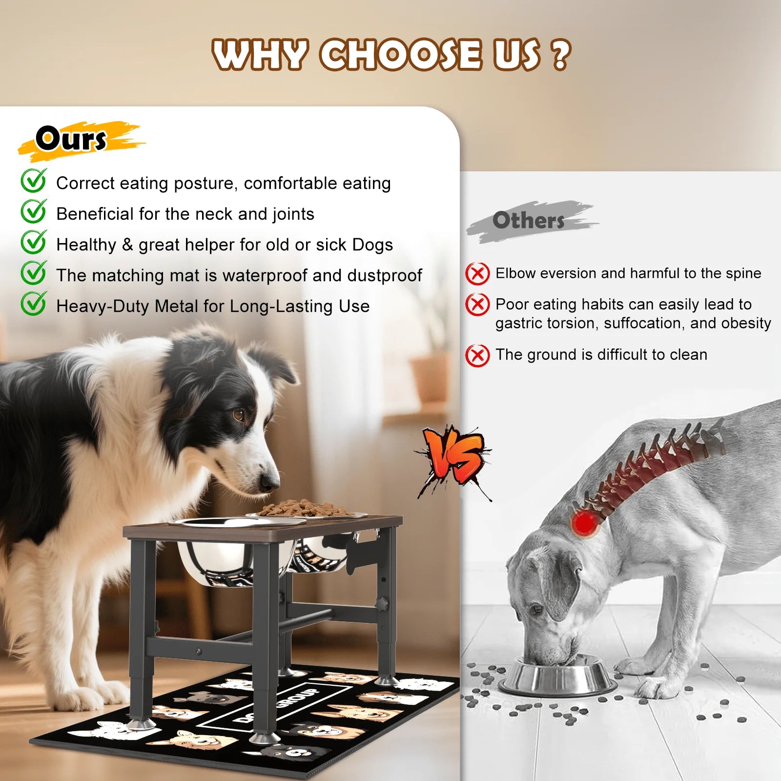 Elevated Adjustable Dog Bowl Stand with Two 58Oz Stainless Steel Bowls for Optimal Neck and Digestive Health