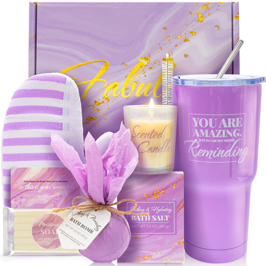 Lavender Bath and Body Gift Set with Insulated Tumbler - Thoughtful Self-Care Gifts for Women, Ideal for Birthdays and Mother's Day
