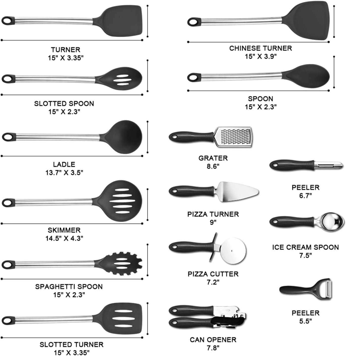 43-Piece Kitchen Utensil Set with Storage Bag - Nylon and Stainless Steel Cooking Tools, Baking Accessories, and Gadgets in Black