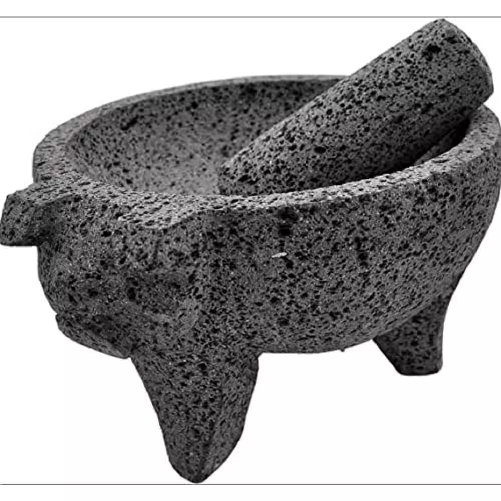 8.6-Inch Artisan Mexican Lava Stone Mortar and Pestle - Perfect for Grinding Herbs and Spices, Featuring a Pig Design