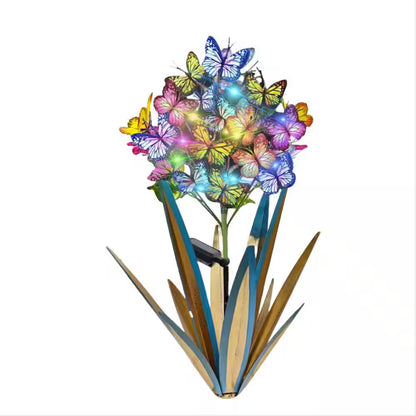 Solar Metal Agave Butterfly Garden Sculpture Set (3 Blue Pieces)