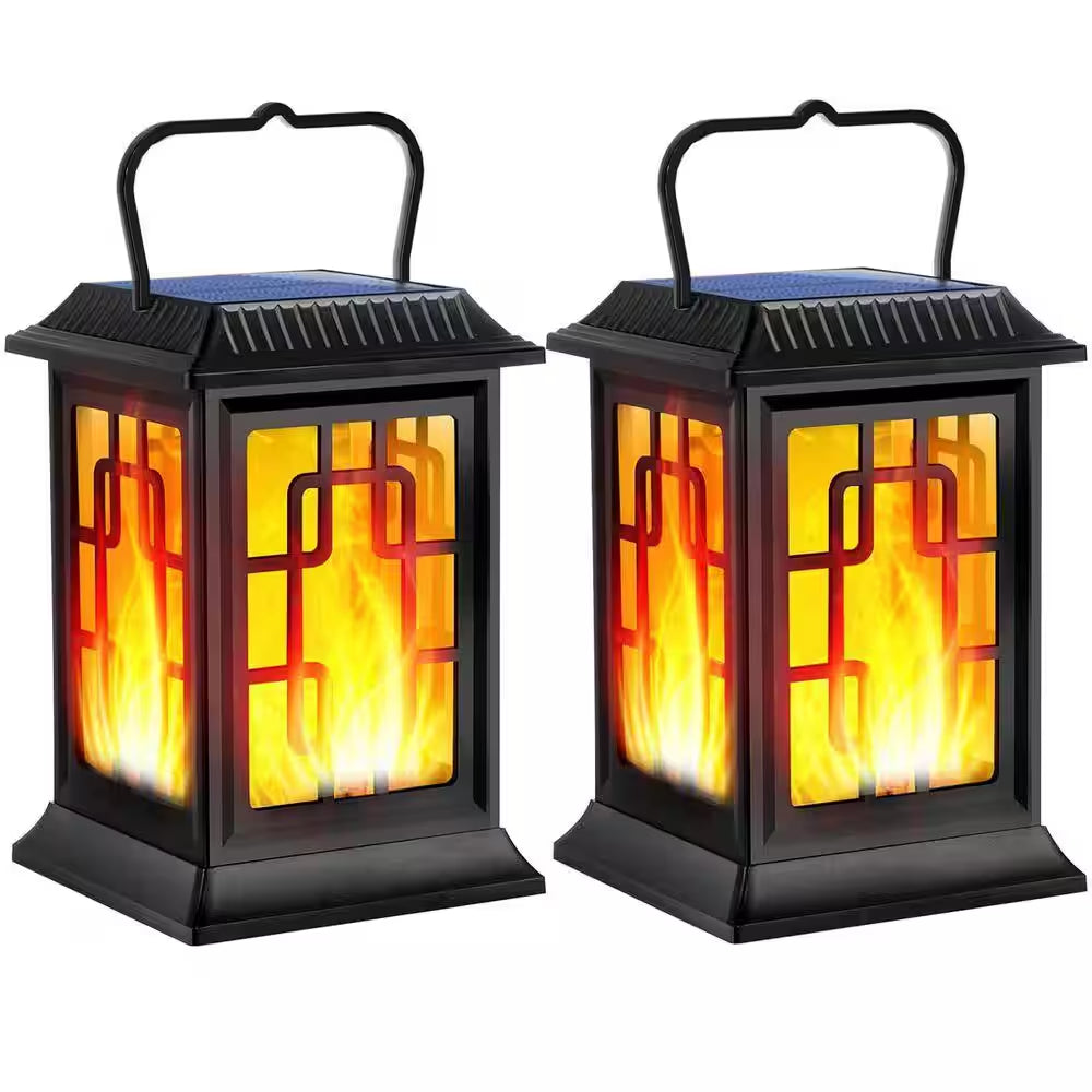 Outdoor Waterproof Solar Hanging Lanterns - LED Flame Lights for Garden (Set of 2)