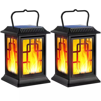 Outdoor Waterproof Solar Hanging Lanterns - LED Flame Lights for Garden (Set of 2)
