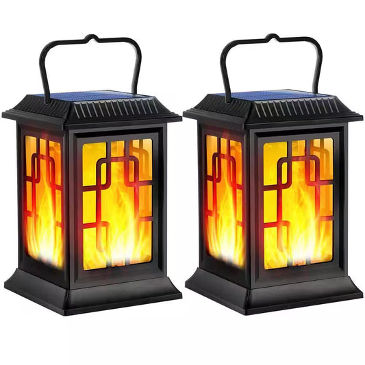 Outdoor Waterproof Solar Hanging Lanterns - LED Flame Lights for Garden (Set of 2)