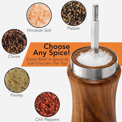 Acacia Wood Salt and Pepper Grinder Set with Adjustable Mills and Ceramic/Stainless Steel Core, 8 Inches