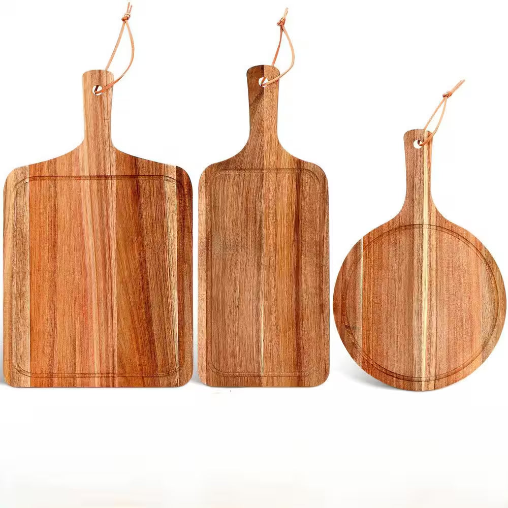 Acacia Wood Cutting Board Set - 3-Piece with Handle and Juice Groove